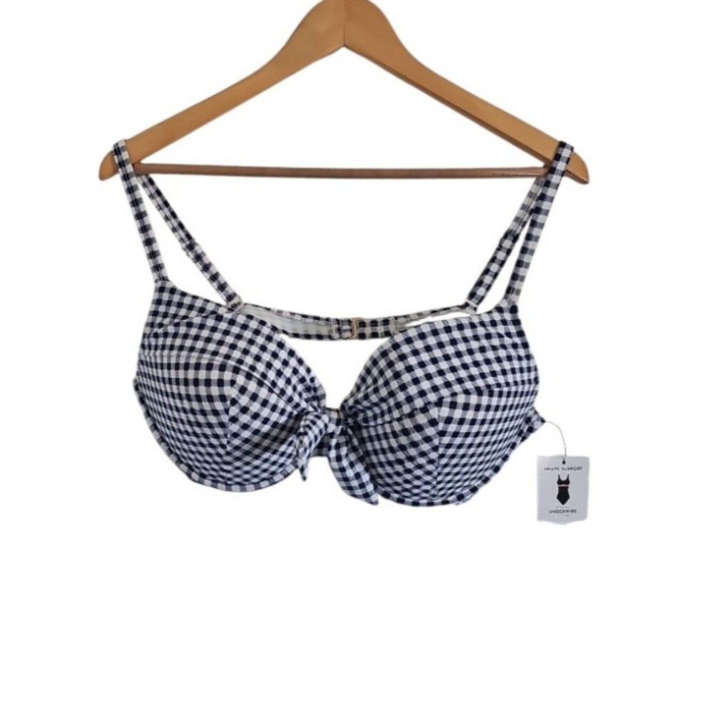 Crown & Ivy Gingham Bikini Top Women XL NWT Blue White Underwire Padded Swim